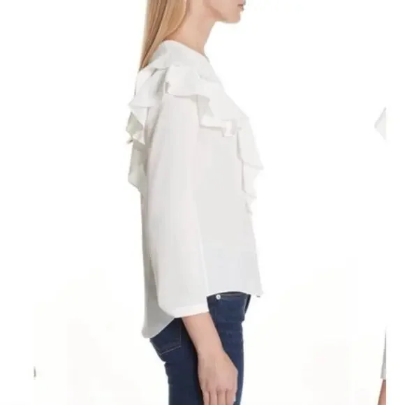 Veronica Beard Ivory Ruffle Shoulder Blouse Size 8 - Picture 2 of 7